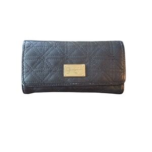 Jessica Simpson Black Quilted Leather Wallet with Fold-Over Design